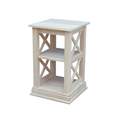 International Concepts Rectangle Hampton Accent Table Includes Shelves, 16 W, 16 L, 26 in H, Wood, Unfinished OT-70A
